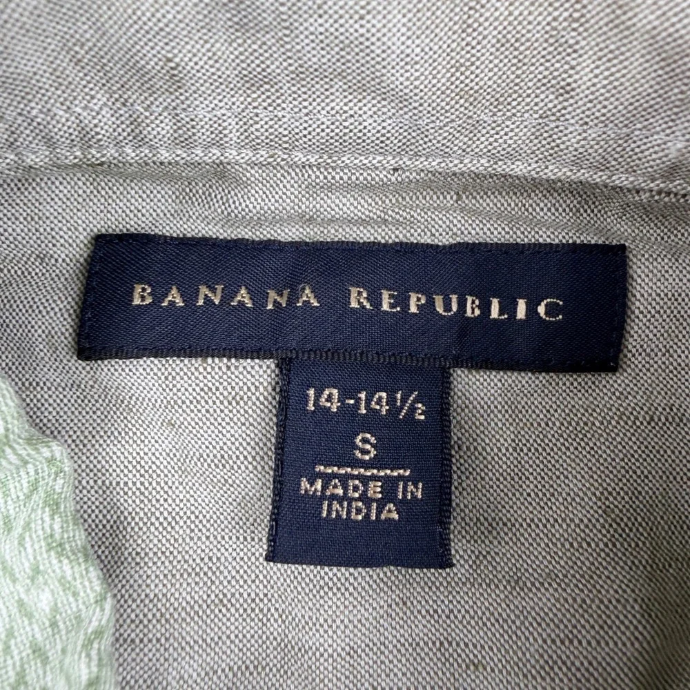 Banana Republic Mens Short Sleeve‎ Button Down Shirt Green Linen Blend Small